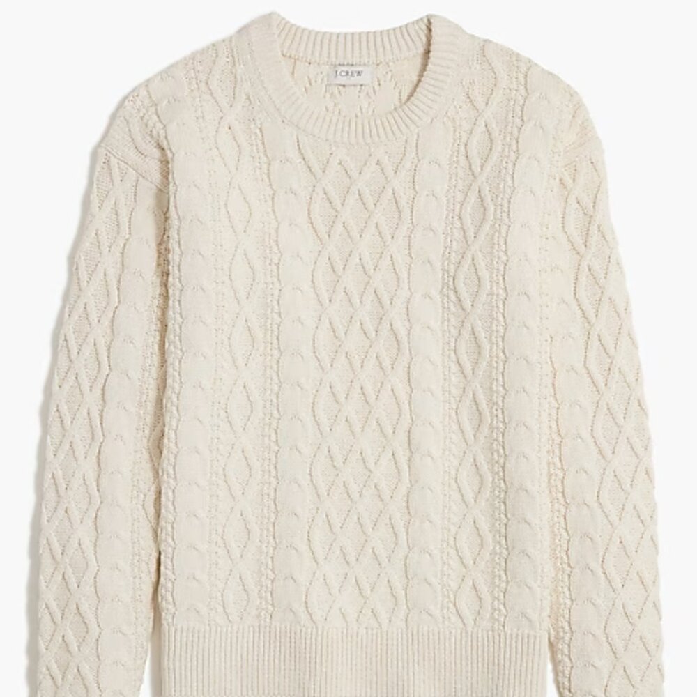 J. Crew Fisherman Cable Crewneck Cotton Sweater Size XS in ivory